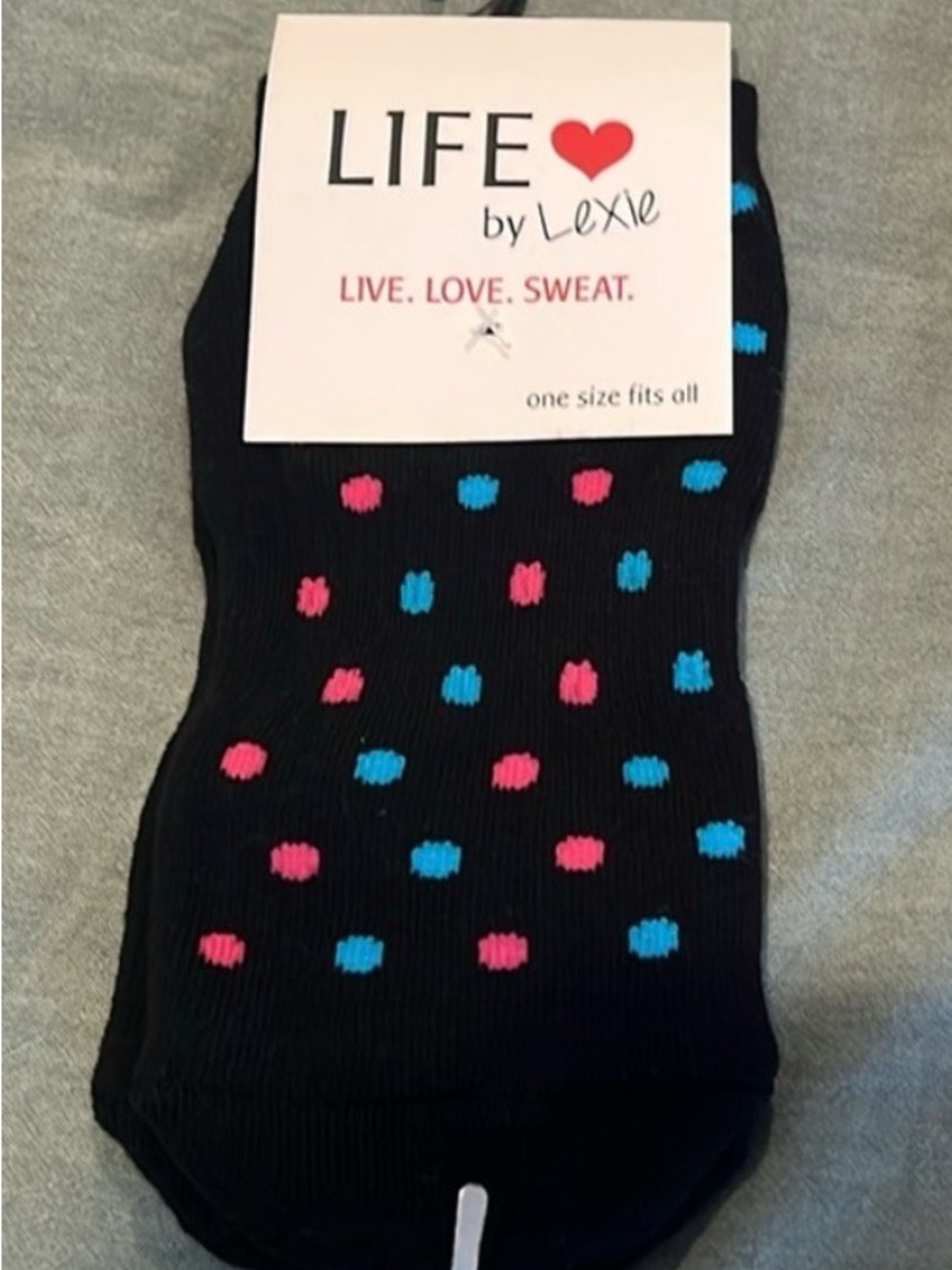 Pilates/Barre Black Sticky Socks with Pink & Blue Polka Dots